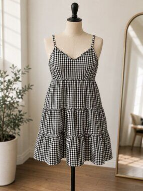 Elegant Black and White Checkered Mini Dress